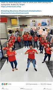 Picutre of happy retail workers with red tshirt on